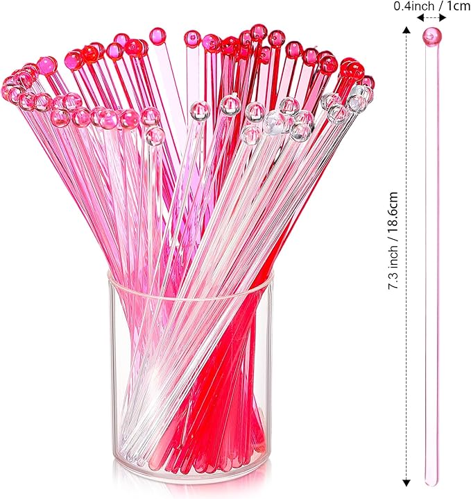 Mudder 100 Pieces Disposable Plastic Round Top Crystal Swizzle Sticks (Gradient Pink)