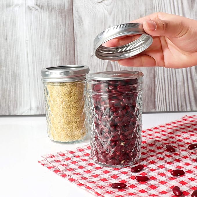 DHSBTLS Glass Regular Mouth Mason Jars, 15 Pack 8 oz Glass Canning Jars with Silver Aluminum Lids and Bands, Airtight Jars for Food Storage, Canning, Overnight Oats, Fermenting, Pickling, Decor