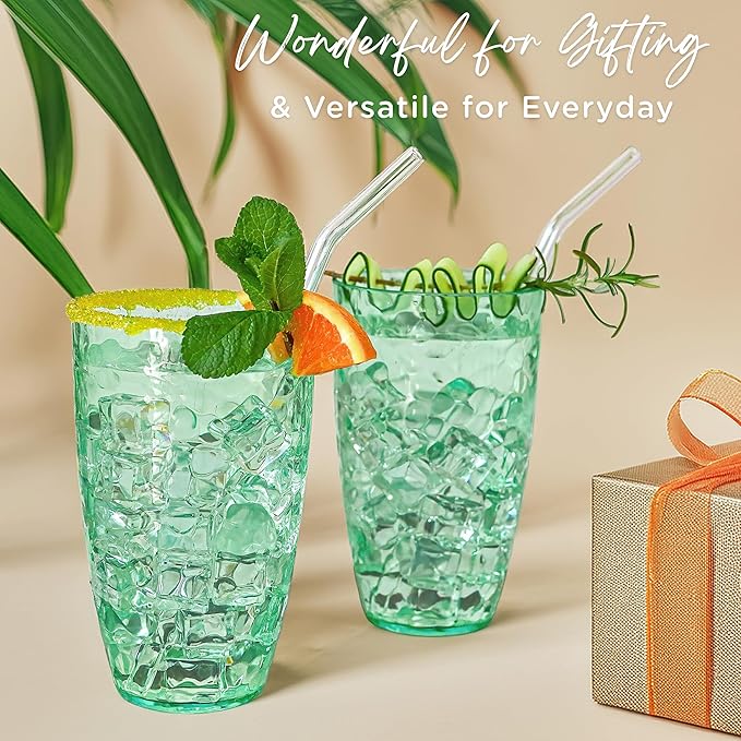 Kate Aspen Hammered Teal Plastic Drinking Glasses Set of 8, 23 oz, Acrylic Glasses Drinkware, Tumblers & Water Glasses for Patio, Iced Tea, Smoothies, BPA-Free Plastic Cups Reusable