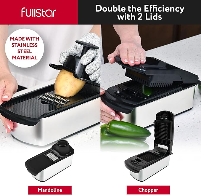 Fullstar The Original Pro Chopper - Vegetable Chopper and Spiralizer, Food Chopper with Container, Fruit Slicer, Kitchen Gadgets & Accessories, Home Essentials (14 in 1, Stainless Steel)