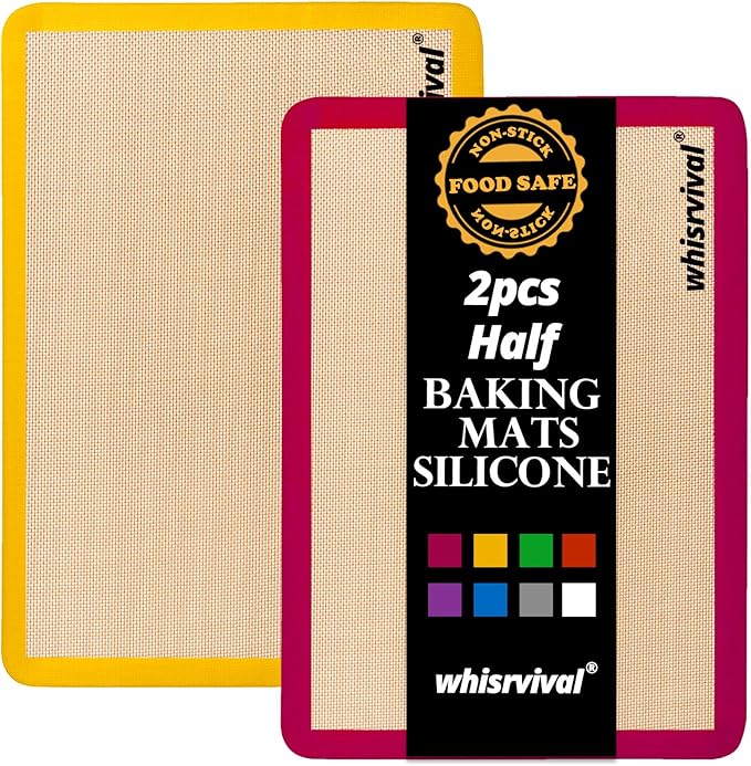Silicone Baking Mat, 2 colors Half Sheet(16.5"x11.6") Non-Stick Baking Mat, Food Safe Silicone Mats for Baking Cookies, Macarons, Vegetables, 480℉ Heat Resistant (Deep Raspberry & Amber)