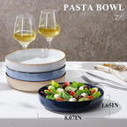 E-far Pasta Bowls Set of 4-35oz Double Reactive Ceramic Large Serving Salad Bowls, Wide & Shallow Stoneware Pasta Plates for Salad, Soup, Dinner| Dishwasher & Microwave Safe | Multicolor