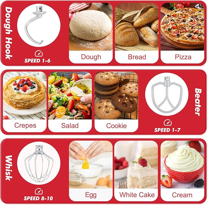 Kitchen in the Box Stand Mixer, 3.5 QT Small Kitchen Electric Stand Mixers, 10-Speed Portable Lightweight Dough Mixer for Daily Use with Egg Whisk, Dough Hook, Beater (Red)