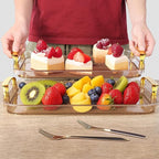 Set of 3 Serving Platters with Handles 16.5/15/13.2 Inch Reusable Large Serving Trays, Party Food Tray, Rectangular Dinner Plates for Cookie, Cake, Turkey, Cheese, Fruit, Snack(Amber)
