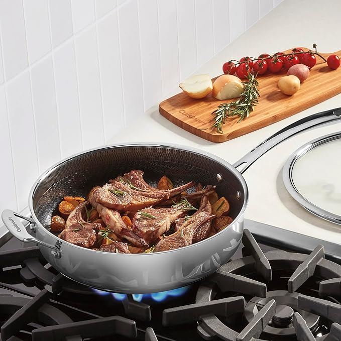 Cuisinart FusionPlus Nonstick Stainless Steel Cookware, 5-Quart Sauté Pan with Cover and Helper, PFAS-Free PURELYSEAR Ceramic Non Stick Technology, Scratch Proof, Cool Grip Handles, Dishwasher Safe