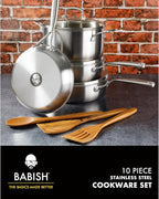 Babish 10-Piece Professional Tri-Ply Non-Toxic Pots and Pans Cookware Set – Durable, Even Heat Distribution for Cooking and Baking