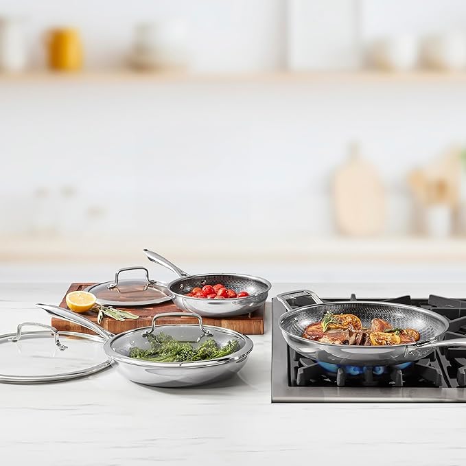 Cuisinart FusionElite+ Nonstick Tri-Ply Stainless Steel Cookware Set, 6-Piece Skillet Cooking Set with PURELYSEAR Ceramic Nonstick Technology, Scratch Proof, Cool Grip Handles, Dishwasher Safe