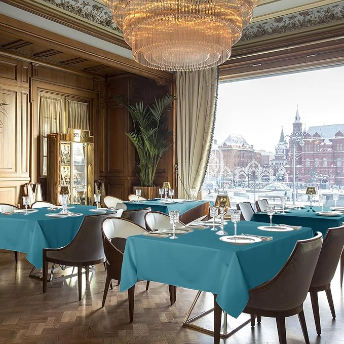 sancua Rectangle Tablecloths for 4ft Tables, 6 Pack - 60x84 Inch - Teal Washable Fabric Cloth Table Cloth for Wedding, Party, Birthday, Banquet, Reusable Polyester Table Covers