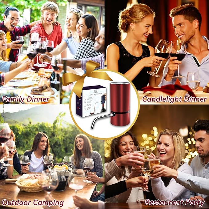 Electric Wine Dispenser, Aerator, Pourer & Vacuum Wine Pump, Portable One Button Automatic Wine Aerator for Quick decanting, Improving Wine Taste & Aroma, Gifts for Men & Women Wine Lovers (Red)