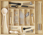 WelFurGeer Premium Wooden Silverware Organizer for Kitchen Drawers, Utensil Tray for Kitchen Drawer, Cutlery Drawer Organizer for Forks, Spoons, Knives - Sturdy Birchwood, Natural Finish