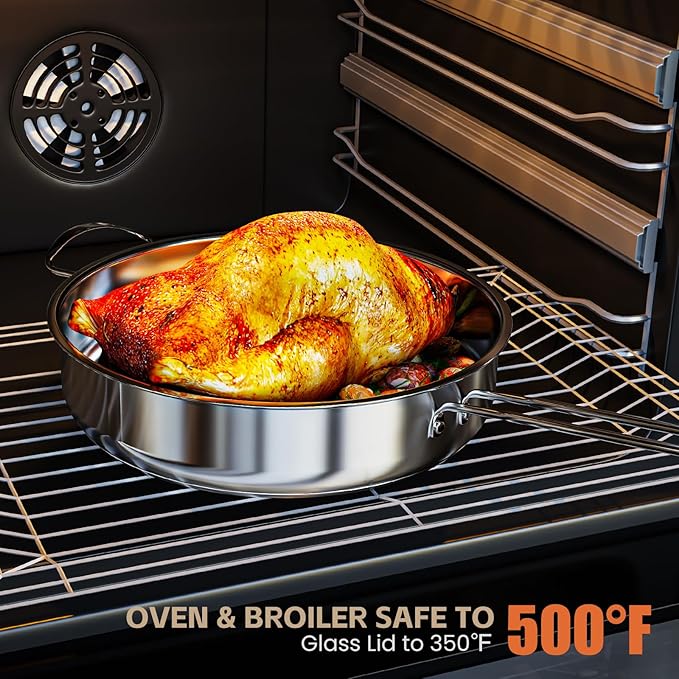 Meythway Pots and Pans Set Non Toxic, 11-Piece Stainless Steel Cookware Set with Steamer & Visual Lid, Kitchen Induction Cookware with Frying Pans, Saucepan and Stockpots For Oven & Dishwasher Safe