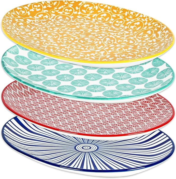 Selamica Serving Platter, 14 Inch Large Serving Dishes for Entertaining, Oval Ceramic Serving Trays for Party, Steak, Cake, Dinner, Fruit, Oven Safe, Microwave Safe, Set of 4, Assorted Colors