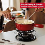 Swissmar Lugano Cast Iron Cheese Fondue Set, 9-Piece, 2 QT / 2 L - Ideal for Melting Cheese, Chocolates, Caramel, & More - Perfect for Kitchen Collection & Gift Giving - Cherry Red
