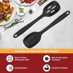 2 Pack Large Silicone Cooking Spoon with Measuring Mark, Premium Non-Stick Solid and Slotted Serving Spoons Set, Heat Resistant Kitchen Utensils for Mixing, Stirring, Scooping, Scraping