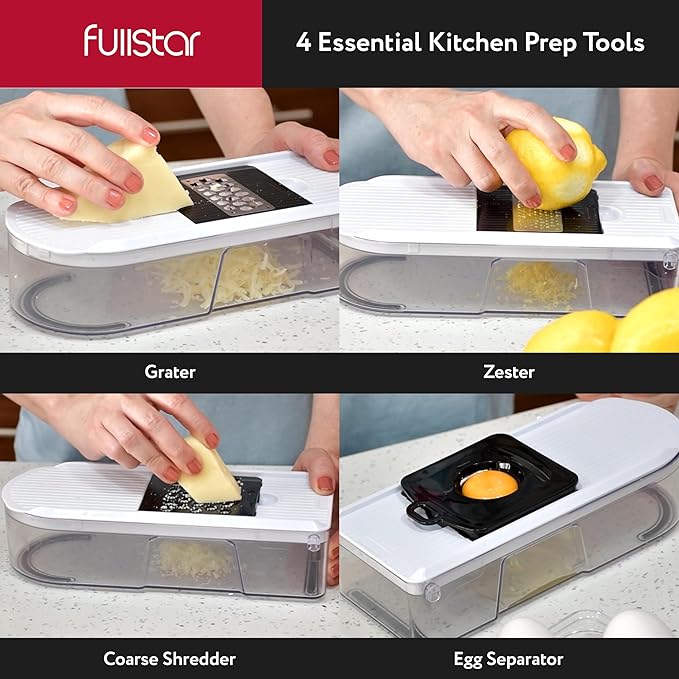 Fullstar Mandoline Slicer for Kitchen - Vegetable Chopper, Onion Potato Food Veggie Fruit Slicer and Cutter with Container, Kitchen Gadgets & Accessories, Home Essentials (10-in-1, White/Black)