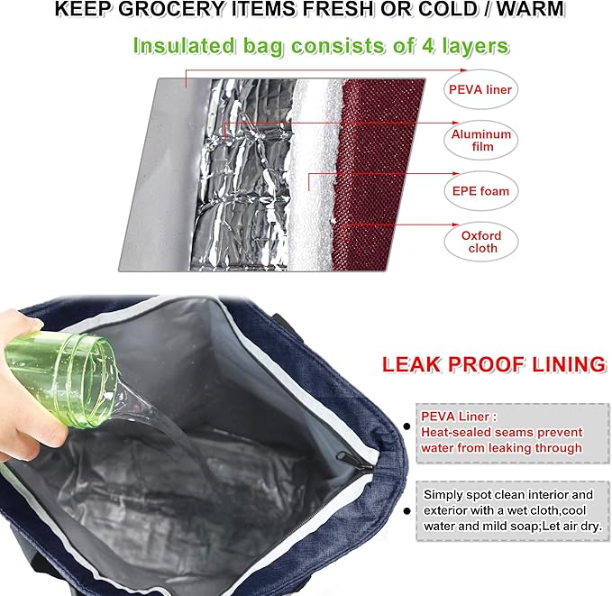 BeeGreen Cooler Bag Soft Leakproof Insulated Tote with Zipper for Beach Travel Grocery