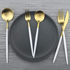 JASHII Luxury Wthie Gold Flatware, Silverware Sets, 5-piece Elegant Cute 18/10 Stainless Steel Silverware Set for Eating Home Kitchen Hotel Restaurant, Service Sets for 1 People, Dishwasher Safe