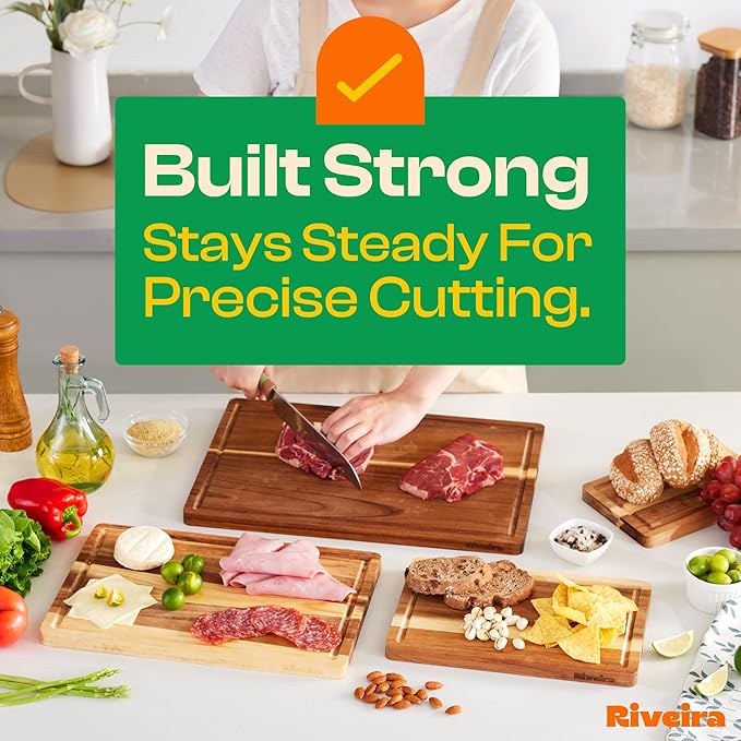 Riveira Acacia Wood Cutting Board - Gourmet Grandeur: 18 x 12 Wooden Board for Kitchen - Natural Decorative Chopping Board With Innovative Juice Grooves