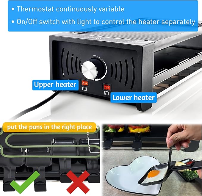 TAMARIT Raclette Party Grill Portable Indoor Electric Korean BBQ Grill 2 in 1 Raclette Table Grill with Nonstick Coating Grill Plate 4 Pizza Pans 8 Cheese Trays Upper & Lower Heater,PFAS-No