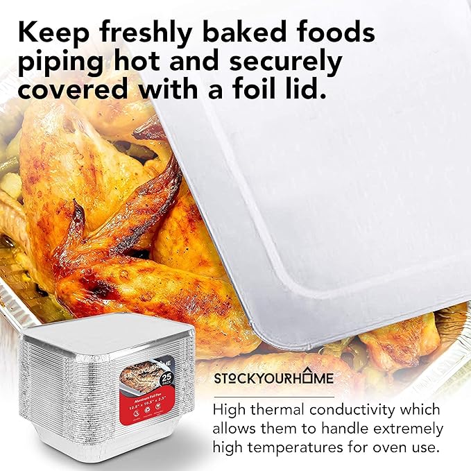 Stock Your Home 9x13 Aluminum Trays with Lids (10 Pack) – Disposable Half Size Deep Pans for Cooking, Storage, BBQ, Grilling, Catering