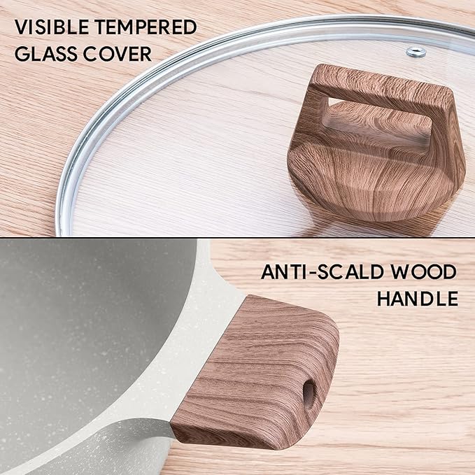 Nonstick Die Casting Stock Pot,6Qt Elegant Aluminum Ceramic Casserole with Lid, Induction Bottom