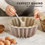 KITESSENSU Non-Stick Cake Pan, 9.5-Inch Aluminum Cake Mold, 10 Cup Fluted Heavy Duty Tube Pan, Durable Rust & Scratch-Resistant, Baking Mold for Jello, Gelatin, Chocoflan, Flan, French Wreath,Gold