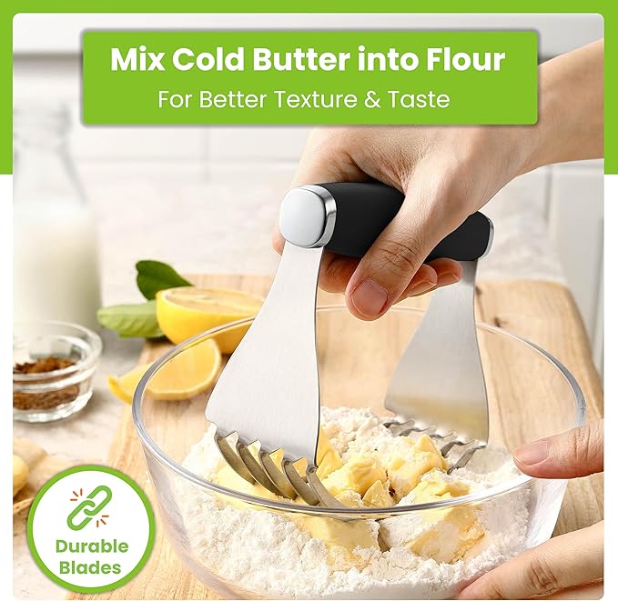 Spring Chef XL Stainless Steel Pastry Cutter Tool for Baking - Heavy Duty Dough Blender - Butter & Dough Cutter Tool with Sharp Blades - Pastry Blender for Easy Mixing - Dishwasher Safe - Black