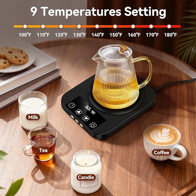 Coffee Mug Warmer & Mug Set for Desk, Electric Coffee Cup Warmer with 16oz Heated Mug, Temperature Control Smart Coffee Heater with Auto Shut Off & 9 Temp Settings, Gifts for Men Women, Black