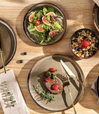TheTerra Ceramic Dinnerware Sets for 8, 24 Pieces Handmade Reactive Glaze Plates and Bowls Set, Scratch Resistant Dish Set, Oven & Microwave & Dishwasher Safe, Coca Mocha