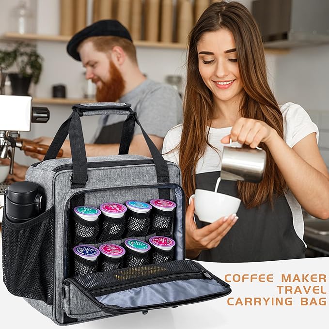 Coffee Maker Carrying Bag Compatible with Keurig K-Mini or K-Mini Plus, Single Serve Coffee Brewer Portable Storage Bag with Extra Pockets, Storage Tote Case With Multiple Pockets for K-Cup