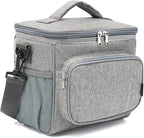 FlowFly Insulated Reusable Lunch Bag Adult Large Lunch Box for Women and Men with Adjustable Shoulder Strap,Front Zipper Pocket and Dual Large Mesh Side Pockets,Grey