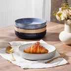 E-far Pasta Bowls Set of 4-35oz Double Reactive Ceramic Large Serving Salad Bowls, Wide & Shallow Stoneware Pasta Plates for Salad, Soup, Dinner| Dishwasher & Microwave Safe | Multicolor