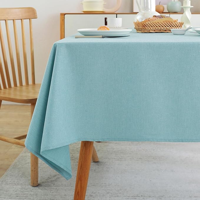 Laolitou Square Table Cloth Linen Waterproof Textured Blue Tablecloth, Washable Wrinkle Free Spill Proof Fabric Tablecloths for Dining Table Farmhouse Kitchen Holiday, 60x60 Inch