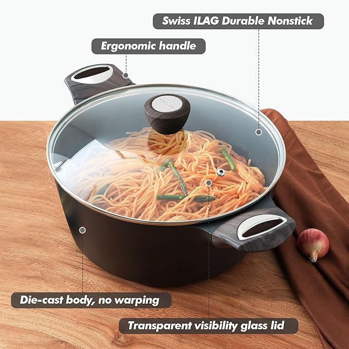 SENSARTE Nonstick Stock Pot with Lid, 4.5+6.6 QT Soup Pot Set Casserole Pot, Healthy Pasta Pot, Large Deep Cooking Pot, Big Sauce Pot Stew Pot, Induction Compatible, PFOA PFOS APEO Free, Black