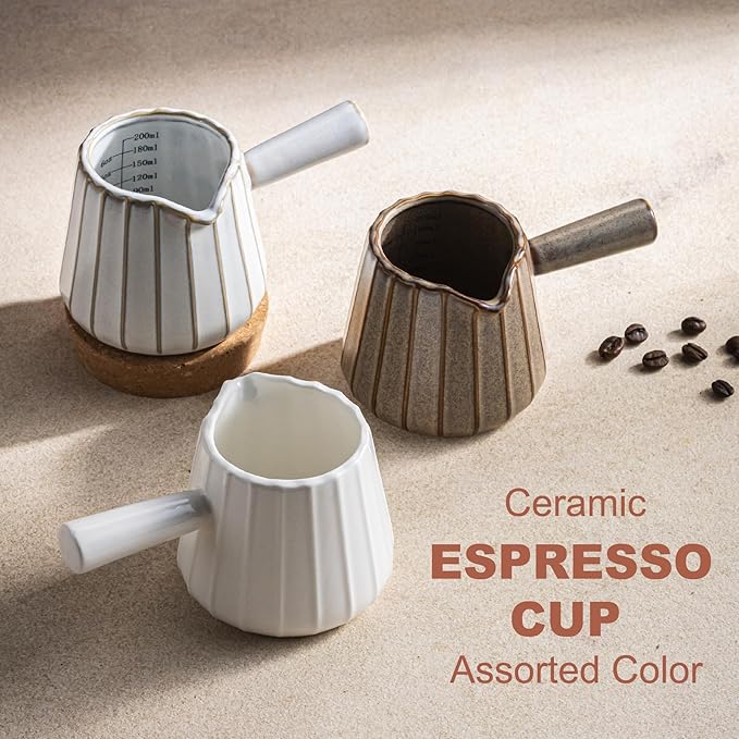 Ceramic Espresso Cups, Espresso Measuring Cup with Handle, Expresso Shots Cups with Scale, Espresso Accessories, 200ML /6 OZ, Cream White