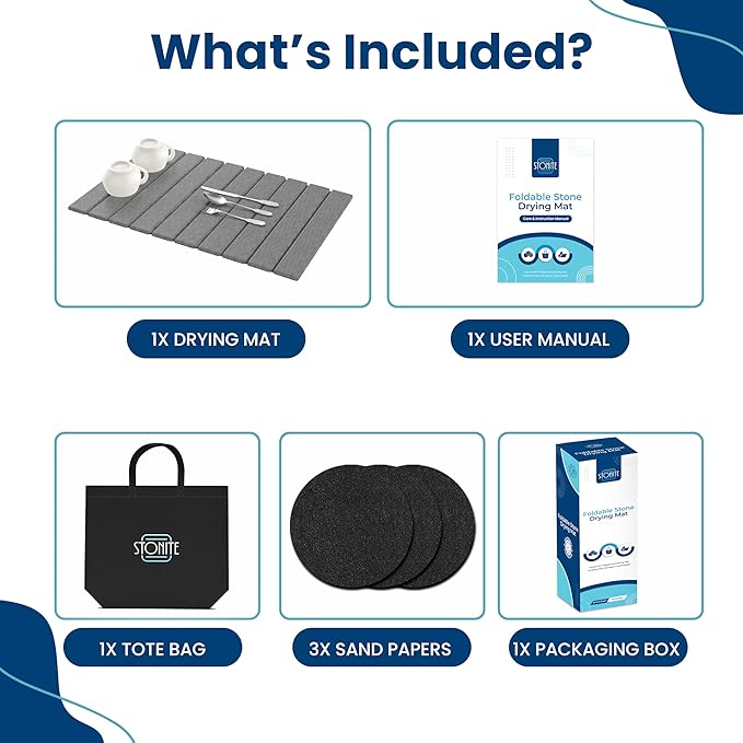 Stone Drying Mat for Kitchen Counter W/ Tote Bag, Large Stone Dish Drying Mat Foldable, Absorbent Diatomaceous Quick Dry Stone Mat Kitchen Dishes Bottles Cups Bathroom Any Countertop 23" x 15.3"