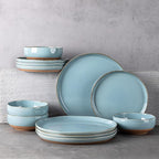 AmorArc Ceramic Dinnerware Sets for 4, 12 Pieces Handpainted Plates and Bowls Set with Rustic Terracotta Underside, Scratch Resistant Stoneware Dishes Set, Dishwasher & Microwave Safe