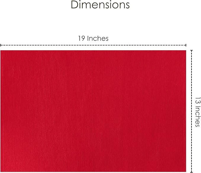 Chinese Red Placemats Set of 6, Cotton Ribbed Tabletop, Non-Slip Wrinkle Free Kitchen Table Mats for Dining Table, 13x19 Inch