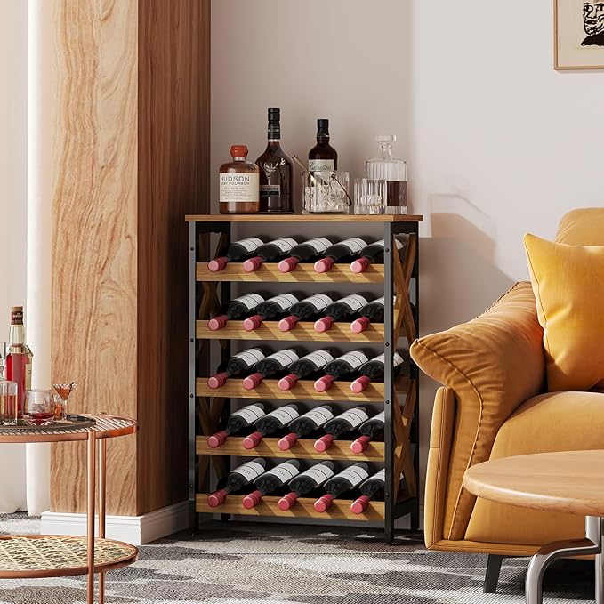 25 Bottle Wine Rack Freestanding Floor Rustic Wine Holder Stand 5 Tier Wobble-Free Tall Wine Racks Wine Large Display Storage Shelf for Cellar Kitchen 21.6''L x 10.6''W x 31.8''H