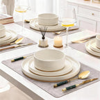 AmorArc Ceramic Dinnerware Set for 4 | Speckled Stoneware Plates and Bowls with unglazed terracotta | Scratch Resistant, Dishwasher & Microwave Safe Dishes Sets- 12-Pcs Beige