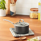 Cooks Standard 1-Quart Saucepan Hard Anodized Nonstick with Glass Lid, Cooking Sauce pot Milk Pan, Black