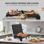 1600W Panini Press, Sandwich Maker with Temp & Time Setting, 4 Slice Large Non-stick Versatile Grill Press, Opens 180 Degrees to Fit Any Type or Size of Food