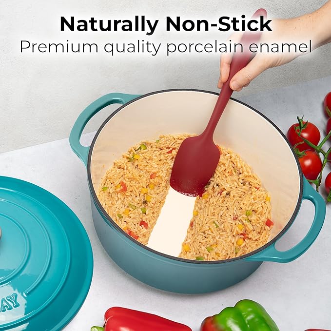Zulay Kitchen 5 Quart Enameled Cast Iron Dutch Oven with Lid,Silicone Trivet & Heat Pad – Premium Durability & Oven Safe up to 500°F – Heavy Duty Cookware Perfect for Bread Baking, Stews, Braising & Roasting – Light Blue