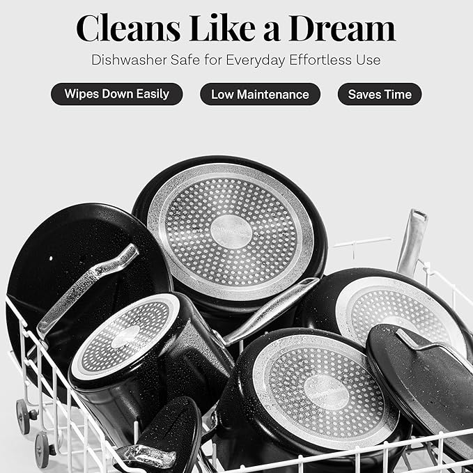 Gotham Steel Modern 11 Pc Ceramic Cookware Set, Elegantly Designed Pots and Pans Set Non Stick with Steamer, Induction Bottom, Premium Stay Cool Handles, Non Toxic PFOA Free, Oven & Dishwasher Safe