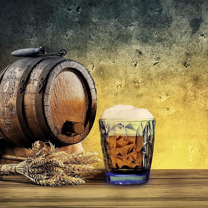 Topsky 10 oz Plastic Water Tumblers | Set of 4 Transparent Unbreakable Drinking Glasses Clear Acrylic Reusable Juice Wine Cups for Home Picnic Party, Dishwasher Safe, Stackable (Blue)