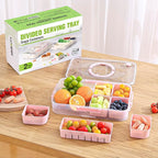 LUXEAR Divided Serving Tray with Lid and Handle Snack Box Charcuterie Container Dishwasher Safe 8 Compartment Snack Platters Portable Organizer for Candy, Snacks, Picnic, Party&Travel(2p pink)