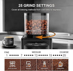 Conical Burr Coffee Grinder, Electric Coffee Bean Grinder with 25 Precise Grind Settings for Espresso/Drip/French Press, Smart Touch Control, Anti-static, Black