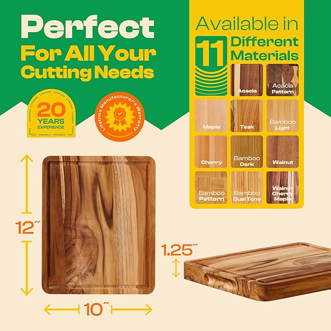 Riveira Teak Wood Cutting Board – Gourmet Teak Grandeur: 12 x 10 Wooden Cutting Board – Natural Wooden Cutting Boards For Kitchen Decorative – Innovative Juice Grooves Teak Wooden Chopping Board