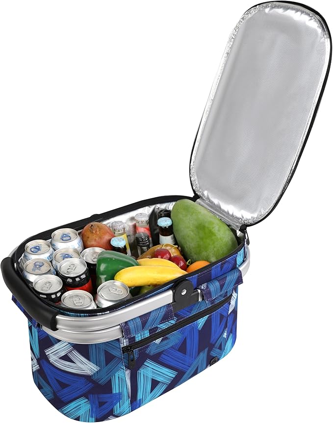 ALLCAMP Insulated Cooler Bag Portable Collapsible Picnic Basket Cooler with Sewn in Frame (Medium Triangle Pattern)