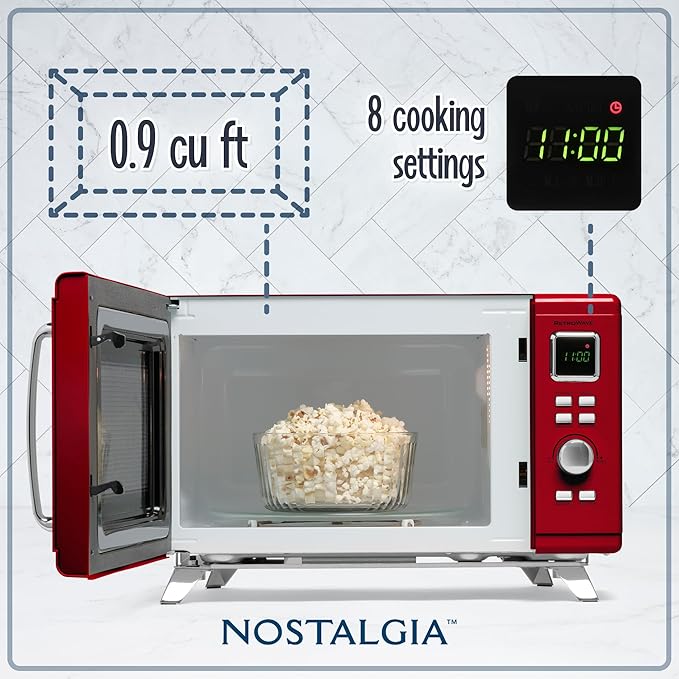 Nostalgia NMCMO9FTRD6A Microwave Oven, 0.9 Cu. Ft, Red